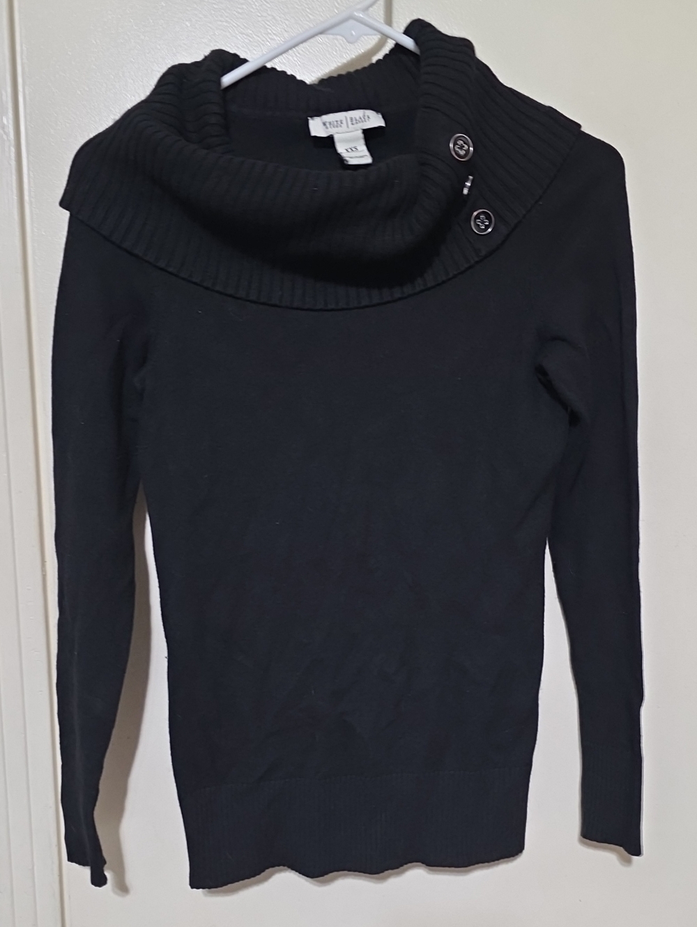 White House Black Market Black Cowl Neck Sweater with Button Detail